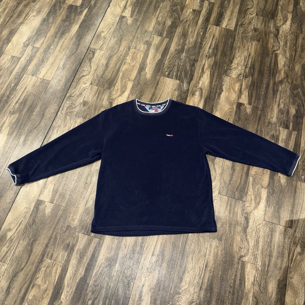 Vintage 90s Tommy Hilfiger Tommy Jeans Fleece Sweatshirt Navy Blue Size‎ XL